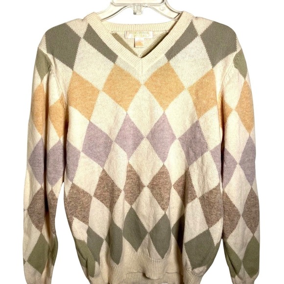 Brooks Brothers Lambswool V-Neck Sweater Hong Kong Mens M Argyle Classic